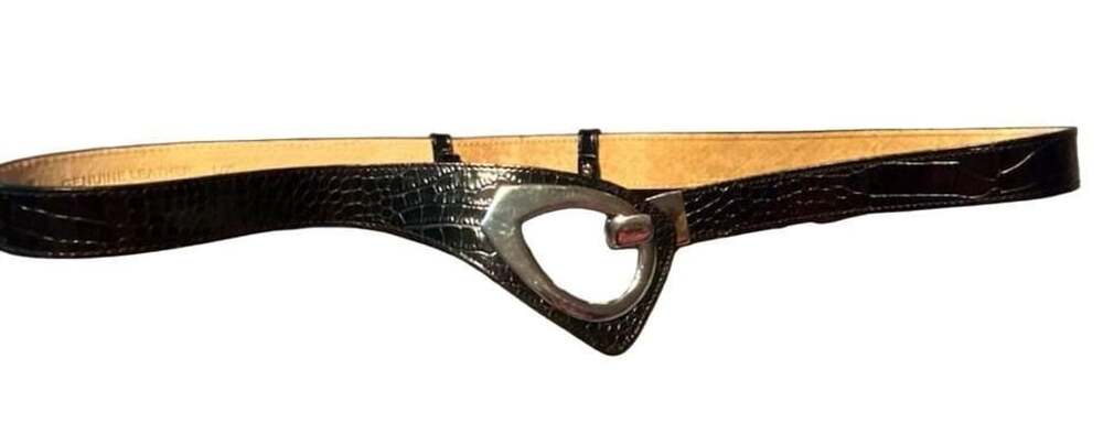 Rolfs Belt Size L Black Croc Embossed Leather Silver Metal Buckle